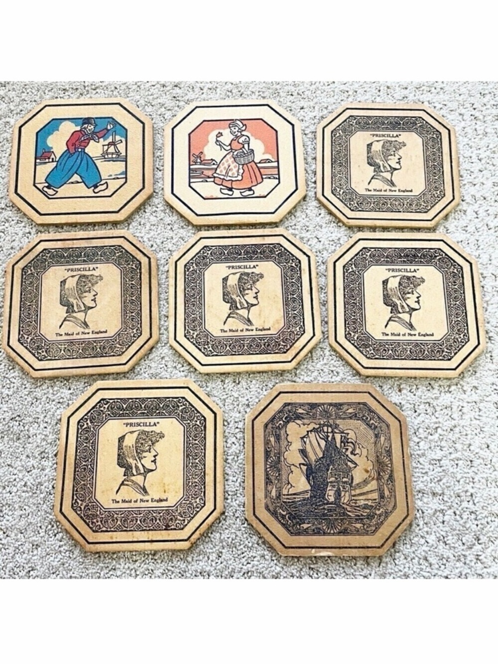 9x Dutch Boy Girl Trivet Advertising Cork Priscilla England Mpls Minnesota Iowa